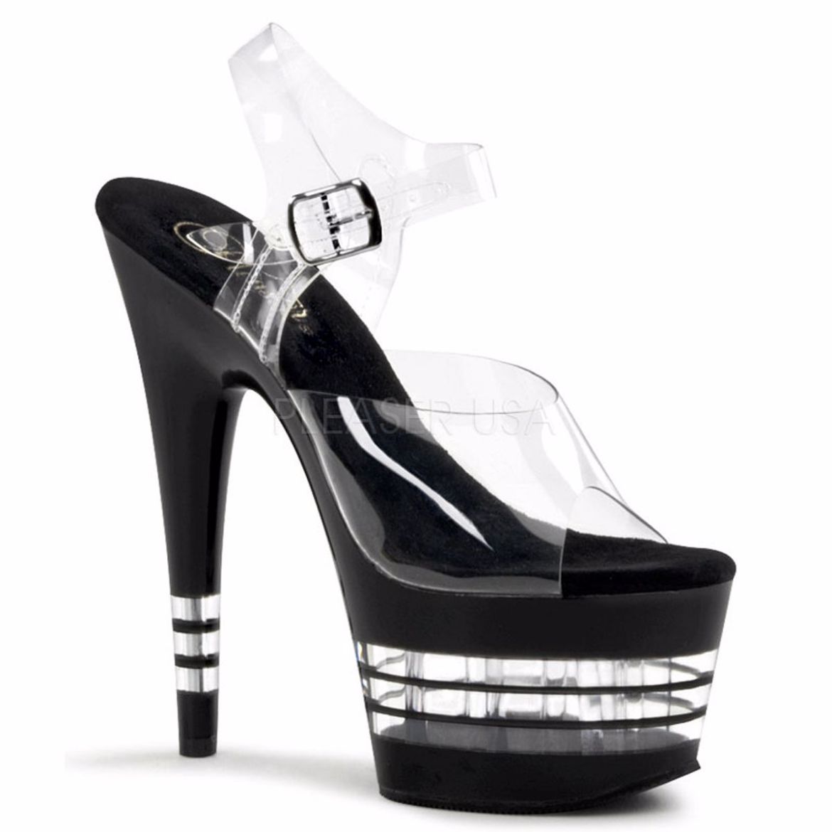 Product image of Pleaser Adore-708Ln Clear/Black, 7 inch (17.8 cm) Heel, 2 3/4 inch (7 cm) Platform Sandal Shoes