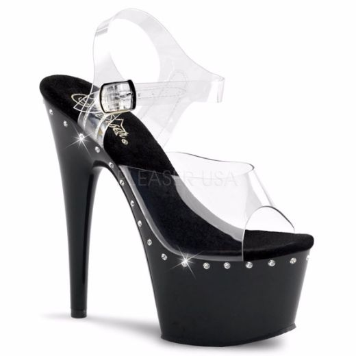 Product image of Pleaser Adore-708Ls Clear/Black, 7 inch (17.8 cm) Heel, 2 3/4 inch (7 cm) Platform Sandal Shoes