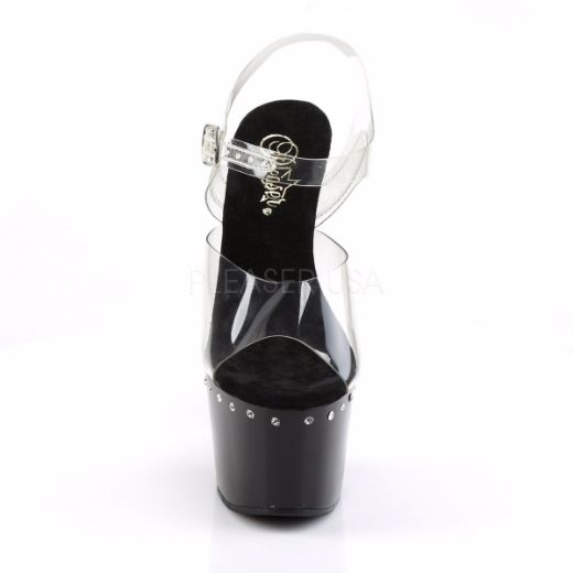 Product image of Pleaser Adore-708Ls Clear/Black, 7 inch (17.8 cm) Heel, 2 3/4 inch (7 cm) Platform Sandal Shoes