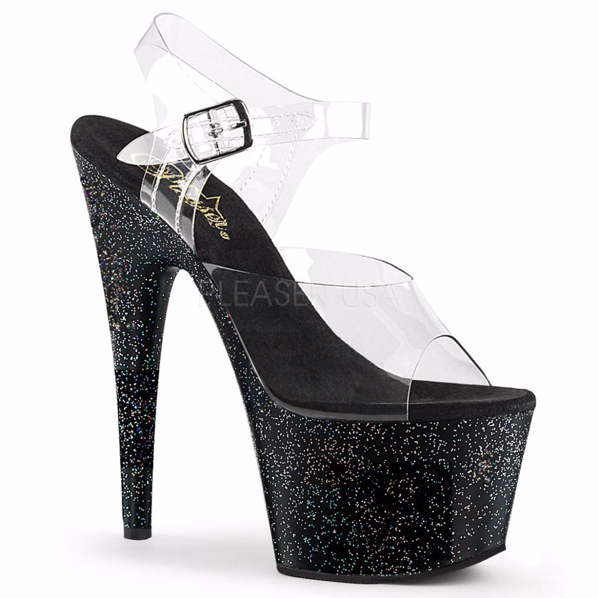 Product image of Pleaser Adore-708Mg Clear/Black, 7 inch (17.8 cm) Heel, 2 3/4 inch (7 cm) Platform Sandal Shoes