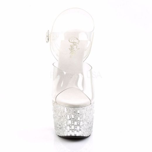 Product image of Pleaser Adore-708Mr-5 Clear/White-Silver, 7 inch (17.8 cm) Heel, 2 3/4 inch (7 cm) Platform Sandal Shoes