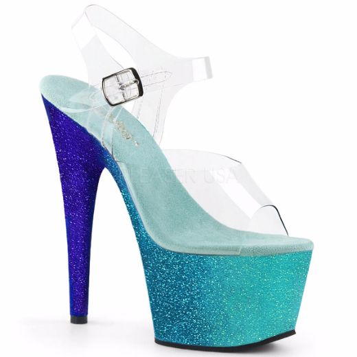 Product image of Pleaser Adore-708Ombre Clear/Aqua-Blue Ombre, 7 inch (17.8 cm) Heel, 2 3/4 inch (7 cm) Platform Sandal Shoes