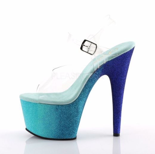 Product image of Pleaser Adore-708Ombre Clear/Aqua-Blue Ombre, 7 inch (17.8 cm) Heel, 2 3/4 inch (7 cm) Platform Sandal Shoes