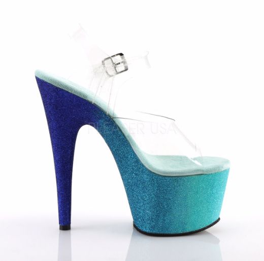 Product image of Pleaser Adore-708Ombre Clear/Aqua-Blue Ombre, 7 inch (17.8 cm) Heel, 2 3/4 inch (7 cm) Platform Sandal Shoes