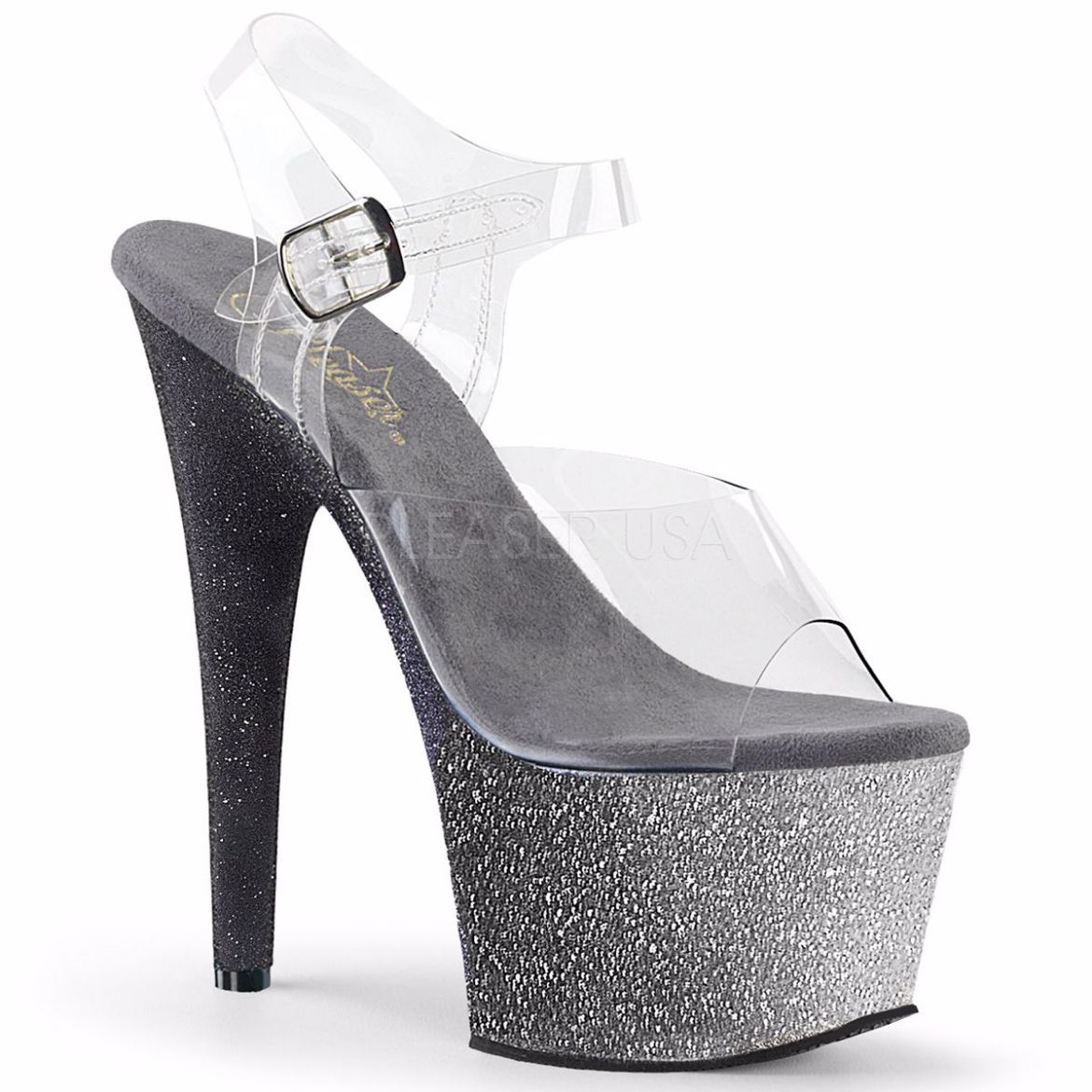Product image of Pleaser Adore-708Ombre Clear/Silver-Black Ombre, 7 inch (17.8 cm) Heel, 2 3/4 inch (7 cm) Platform Sandal Shoes