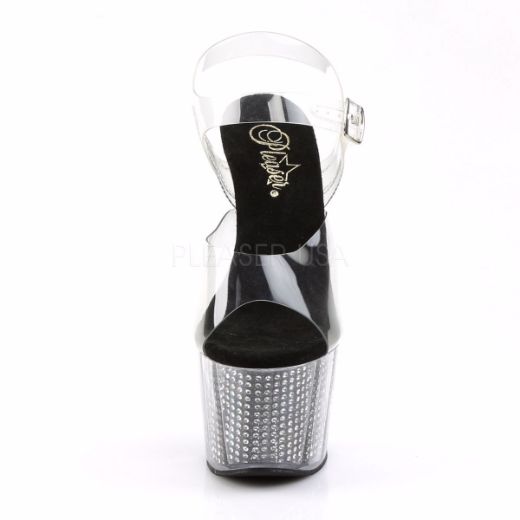 Product image of Pleaser Adore-708Srs Clear/Black Rhinestone, 7 inch (17.8 cm) Heel, 2 3/4 inch (7 cm) Platform Sandal Shoes