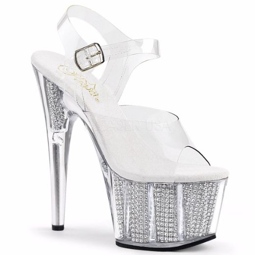 Product image of Pleaser Adore-708Srs Clear/Silver Rhinestone, 7 inch (17.8 cm) Heel, 2 3/4 inch (7 cm) Platform Sandal Shoes