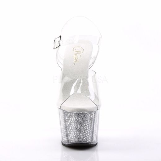 Product image of Pleaser Adore-708Srs Clear/Silver Rhinestone, 7 inch (17.8 cm) Heel, 2 3/4 inch (7 cm) Platform Sandal Shoes