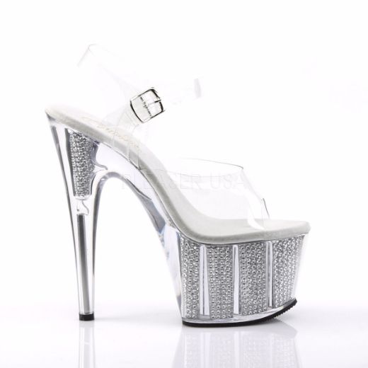 Product image of Pleaser Adore-708Srs Clear/Silver Rhinestone, 7 inch (17.8 cm) Heel, 2 3/4 inch (7 cm) Platform Sandal Shoes