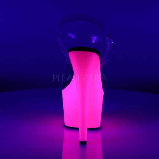 Product image of Pleaser Adore-708Uv Clear/Neon Pink, 7 inch (17.8 cm) Heel, 2 3/4 inch (7 cm) Platform Sandal Shoes