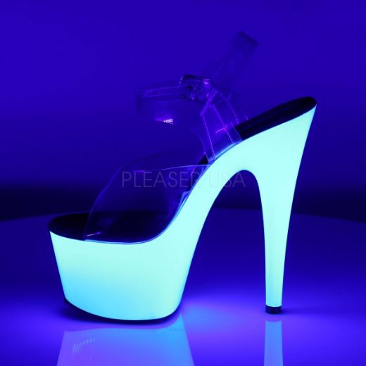 Product image of Pleaser Adore-708Uv Clear/Neon White, 7 inch (17.8 cm) Heel, 2 3/4 inch (7 cm) Platform Sandal Shoes