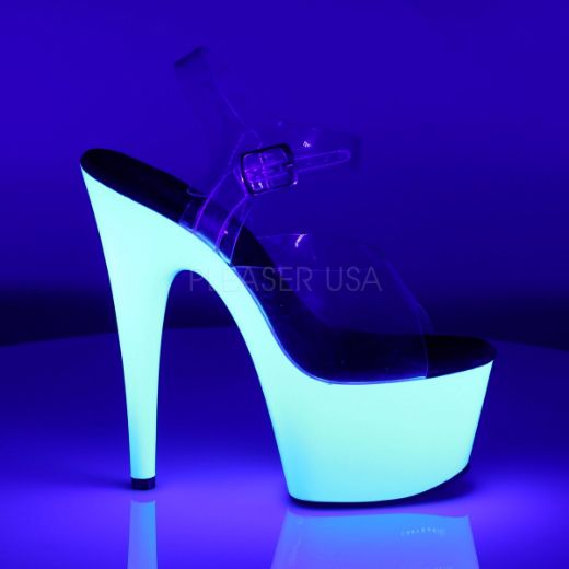 Product image of Pleaser Adore-708Uv Clear/Neon White, 7 inch (17.8 cm) Heel, 2 3/4 inch (7 cm) Platform Sandal Shoes