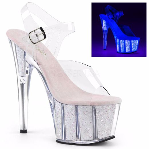 Product image of Pleaser Adore-708Uvg Clear/Neon Opal Glitter, 7 inch (17.8 cm) Heel, 2 3/4 inch (7 cm) Platform Sandal Shoes