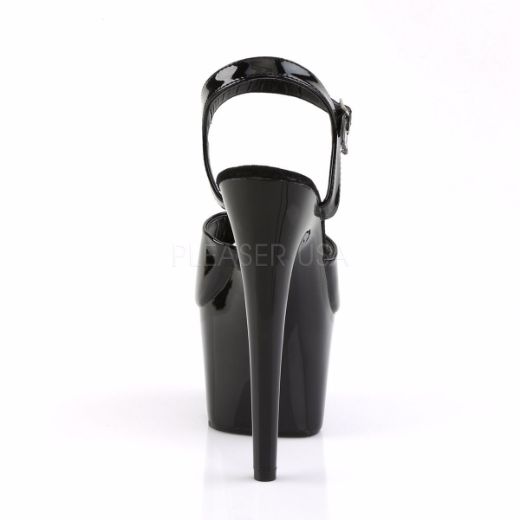 Product image of Pleaser Adore-709 Black Patent/Black, 7 inch (17.8 cm) Heel, 2 3/4 inch (7 cm) Platform Sandal Shoes