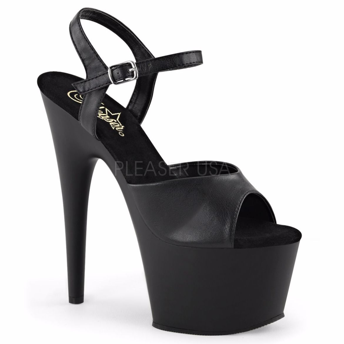 Product image of Pleaser Adore-709 Black Faux Leather/Black Matte, 7 inch (17.8 cm) Heel, 2 3/4 inch (7 cm) Platform Sandal Shoes