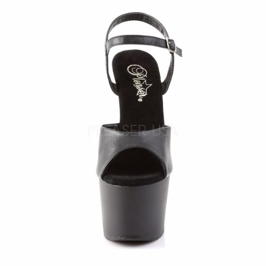 Product image of Pleaser Adore-709 Black Faux Leather/Black Matte, 7 inch (17.8 cm) Heel, 2 3/4 inch (7 cm) Platform Sandal Shoes