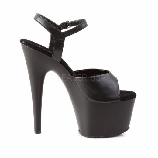 Product image of Pleaser Adore-709 Black Faux Leather/Black Matte, 7 inch (17.8 cm) Heel, 2 3/4 inch (7 cm) Platform Sandal Shoes