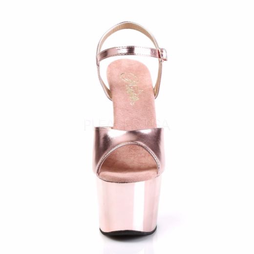 Product image of Pleaser Adore-709 Rose Gold Met. Pu/Rose Gold Chrome, 7 inch (17.8 cm) Heel, 2 3/4 inch (7 cm) Platform Sandal Shoes