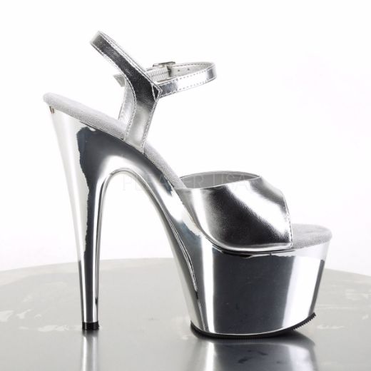 Product image of Pleaser Adore-709 Silver Met. Pu/Silver Chrome, 7 inch (17.8 cm) Heel, 2 3/4 inch (7 cm) Platform Sandal Shoes