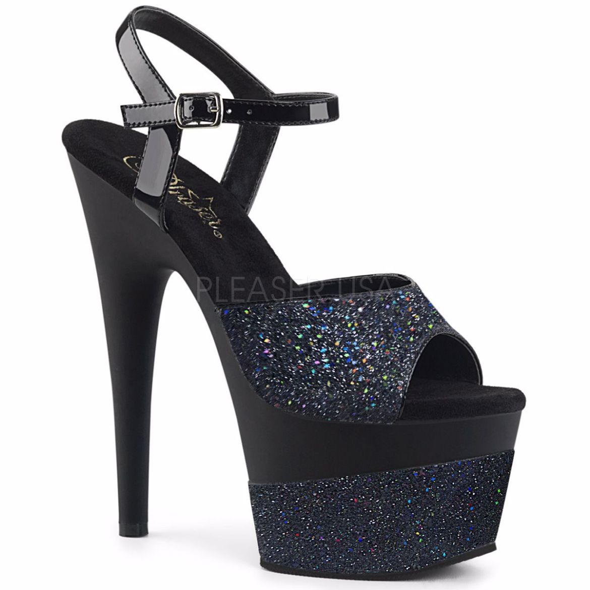 Product image of Pleaser Adore-709-2G Black Multi Glitter/Black Multi Glitter, 7 inch (17.8 cm) Heel, 2 3/4 inch (7 cm) Platform Sandal Shoes