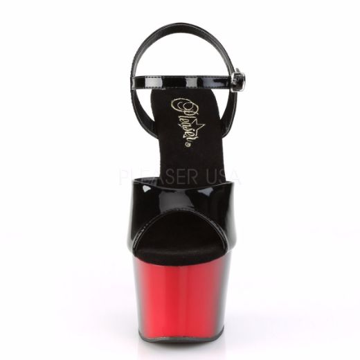 Product image of Pleaser Adore-709Br Black Patent/Red-Black, 7 inch (17.8 cm) Heel, 2 3/4 inch (7 cm) Platform Sandal Shoes