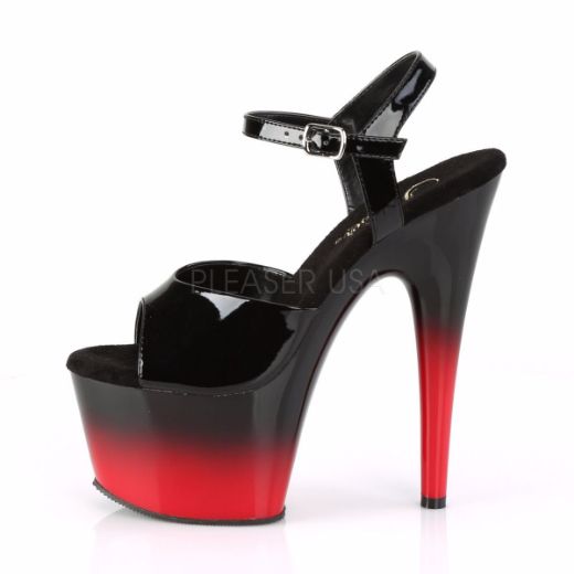 Product image of Pleaser Adore-709Br-H Black Patent/Black-Red, 7 inch (17.8 cm) Heel, 2 3/4 inch (7 cm) Platform Sandal Shoes