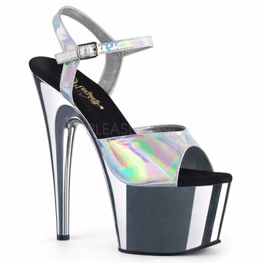 Product image of Pleaser Adore-709Hgch Silver Hologram/Silver Chrome, 7 inch (17.8 cm) Heel, 2 3/4 inch (7 cm) Platform Sandal Shoes