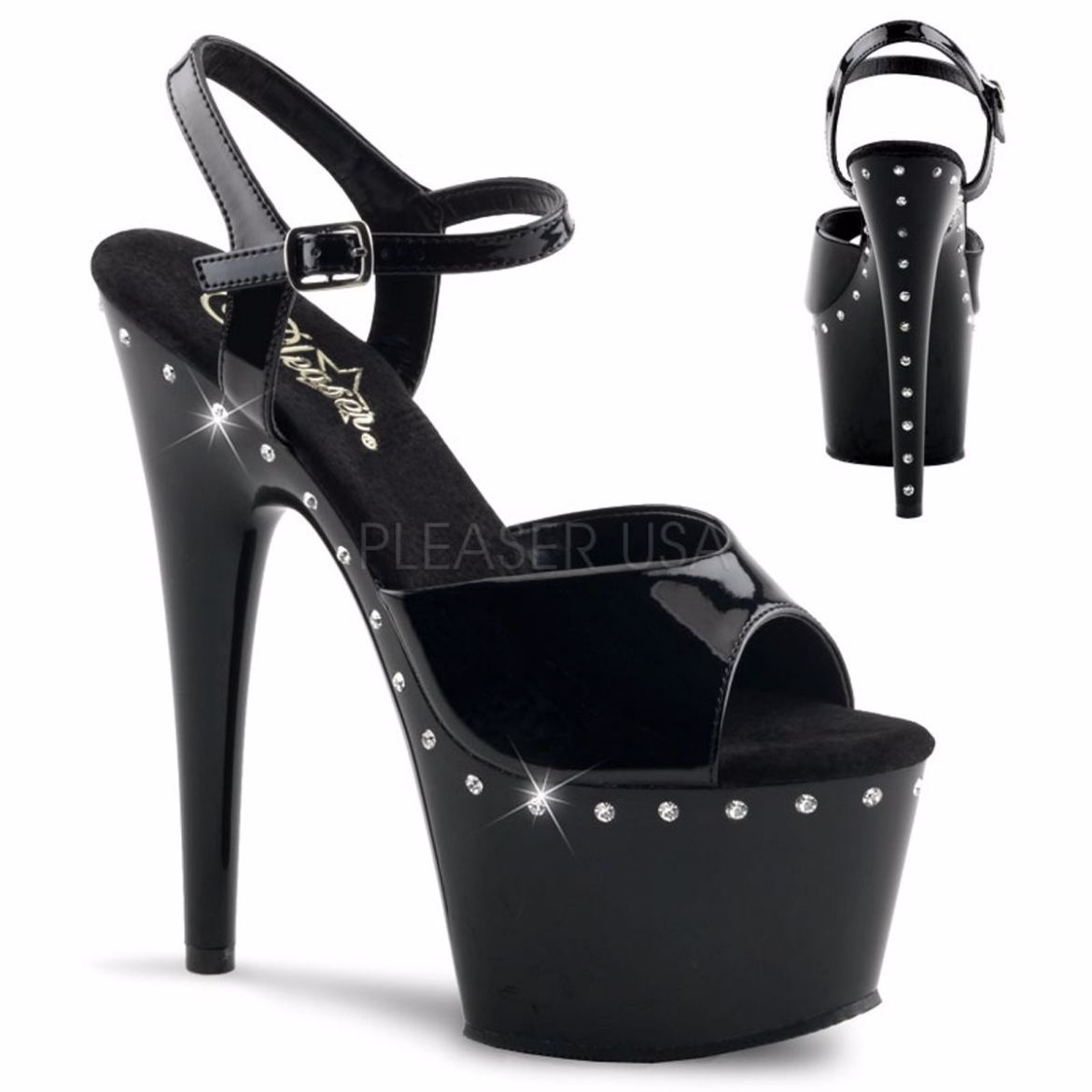 Product image of Pleaser Adore-709Ls Black/Black, 7 inch (17.8 cm) Heel, 2 3/4 inch (7 cm) Platform Sandal Shoes