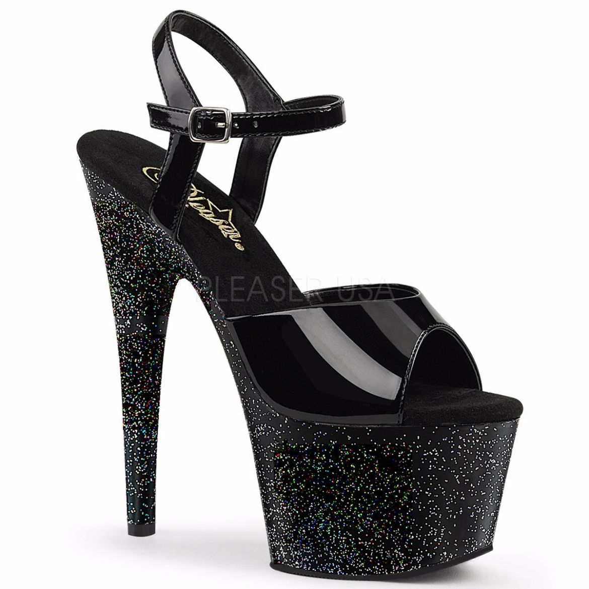 Product image of Pleaser Adore-709Mg Black Patent/Black, 7 inch (17.8 cm) Heel, 2 3/4 inch (7 cm) Platform Sandal Shoes