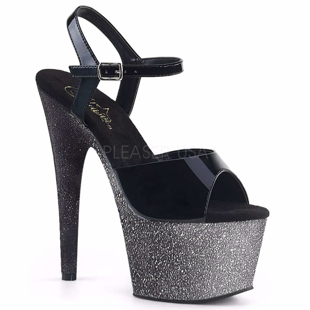 Product image of Pleaser Adore-709Ombre Black Patent/Silver-Black Ombre, 7 inch (17.8 cm) Heel, 2 3/4 inch (7 cm) Platform Sandal Shoes