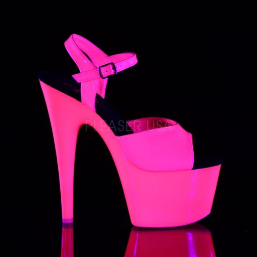 Product image of Pleaser Adore-709Uv Neon Hot Pink Patent/Neon Hot Pink, 7 inch (17.8 cm) Heel, 2 3/4 inch (7 cm) Platform Sandal Shoes