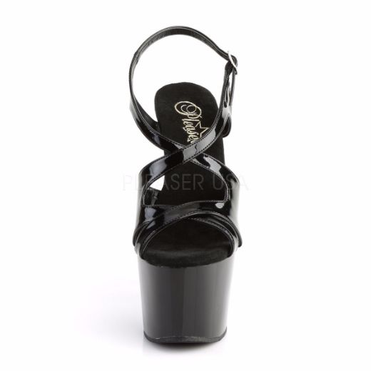 Product image of Pleaser Adore-730 Black Patent/Black, 7 inch (17.8 cm) Heel, 2 3/4 inch (7 cm) Platform Sandal Shoes