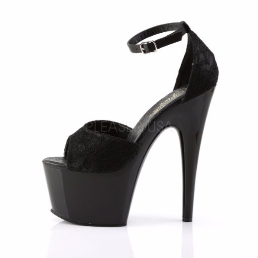 Product image of Pleaser Adore-768 Black Satin-Black Lace/Black, 7 inch (17.8 cm) Heel, 2 3/4 inch (7 cm) Platform Sandal Shoes