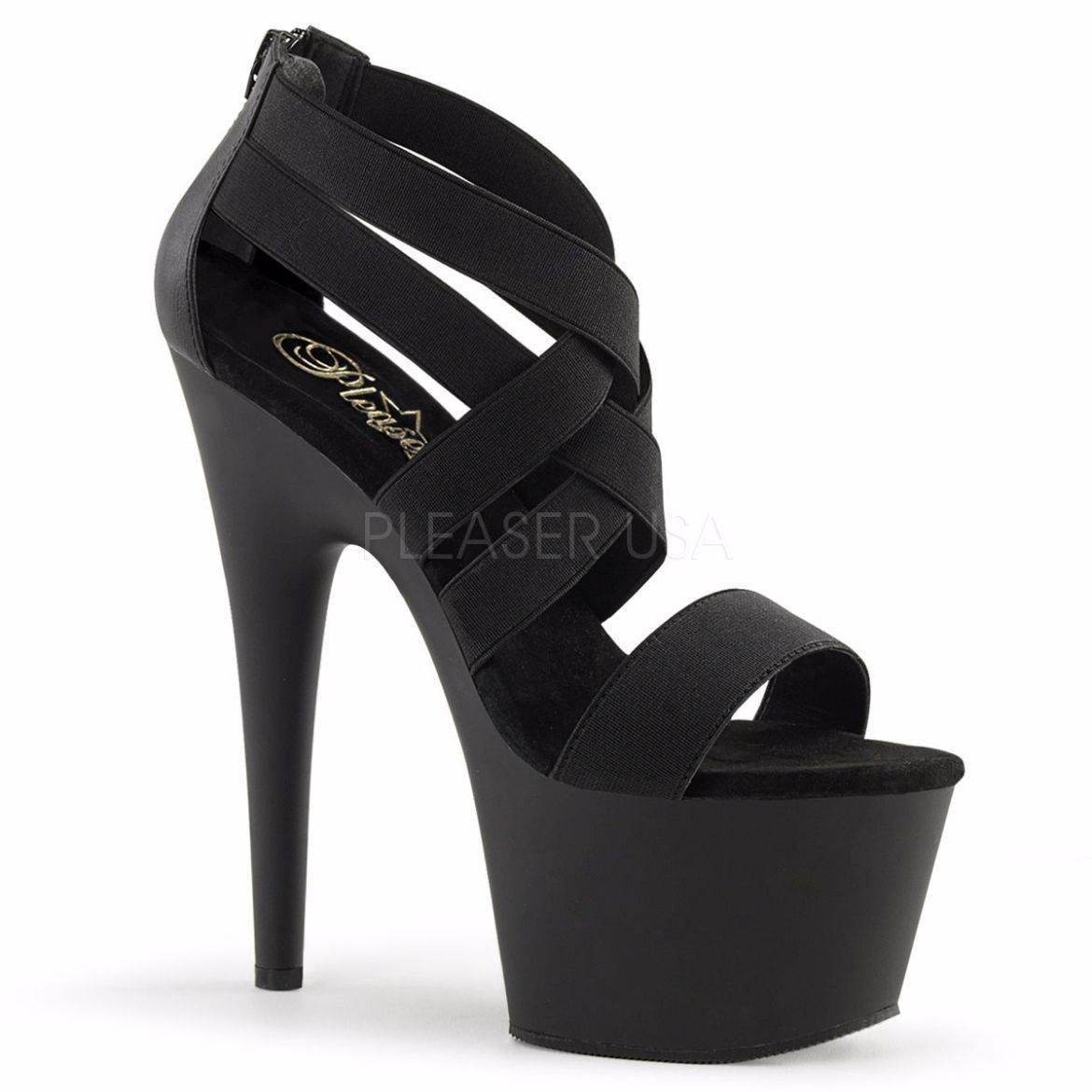 Product image of Pleaser Adore-769 Black Elastic Band/Black Matte, 7 inch (17.8 cm) Heel, 2 3/4 inch (7 cm) Platform Sandal Shoes