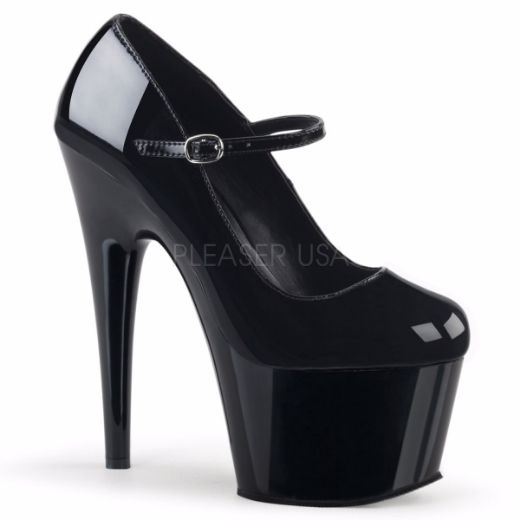Product image of Pleaser Adore-787 Black Patent/Black, 7 inch (17.8 cm) Heel, 2 3/4 inch (7 cm) Platform Court Pump Shoes
