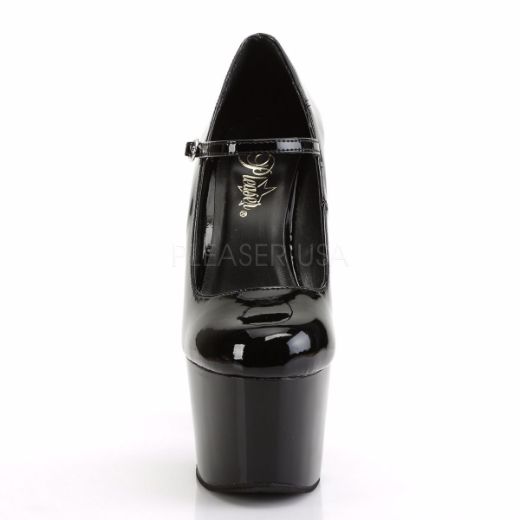 Product image of Pleaser Adore-787 Black Patent/Black, 7 inch (17.8 cm) Heel, 2 3/4 inch (7 cm) Platform Court Pump Shoes