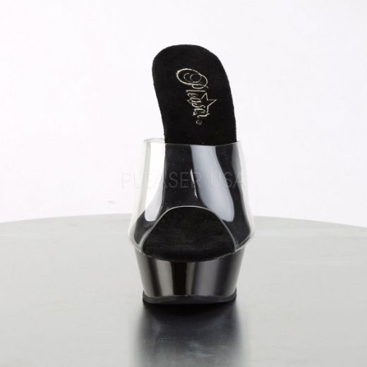 Product image of Pleaser Allure-601 Clear/Black, 5 1/2 inch (14 cm) Heel, 1 1/2 inch (3.8 cm) Platform Slide Mule Shoes