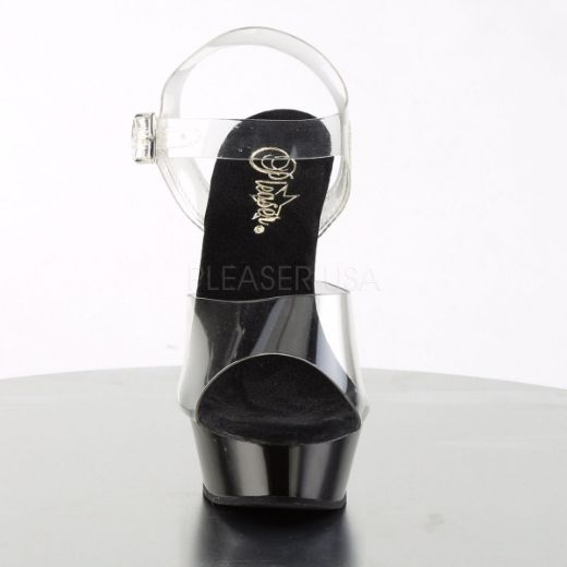 Product image of Pleaser Allure-608 Clear/Black, 5 1/2 inch (14 cm) Heel, 1 1/2 inch (3.8 cm) Platform Sandal Shoes