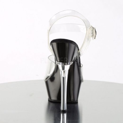 Product image of Pleaser Allure-608 Clear/Black, 5 1/2 inch (14 cm) Heel, 1 1/2 inch (3.8 cm) Platform Sandal Shoes