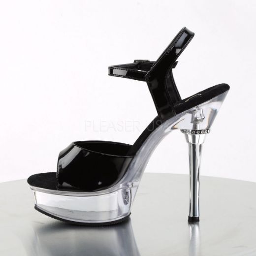 Product image of Pleaser Allure-609 Black Patent/Clear, 5 1/2 inch (14 cm) Heel, 1 1/2 inch (3.8 cm) Platform Sandal Shoes