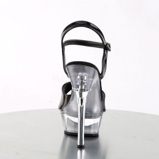 Product image of Pleaser Allure-609 Black Patent/Clear, 5 1/2 inch (14 cm) Heel, 1 1/2 inch (3.8 cm) Platform Sandal Shoes