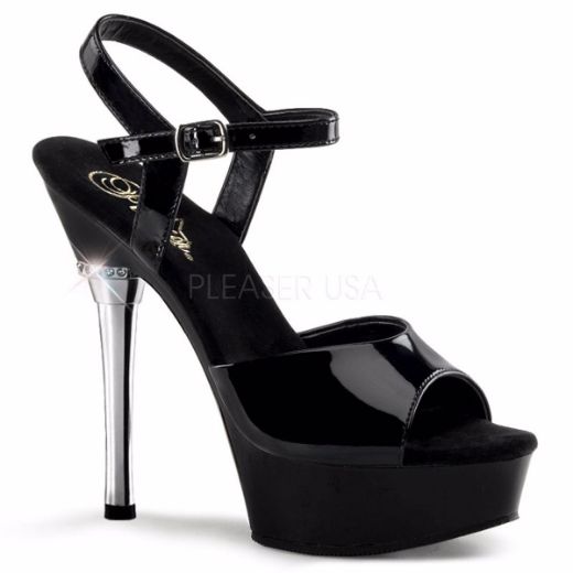 Product image of Pleaser Allure-609 Black Patent/Black, 5 1/2 inch (14 cm) Heel, 1 1/2 inch (3.8 cm) Platform Sandal Shoes