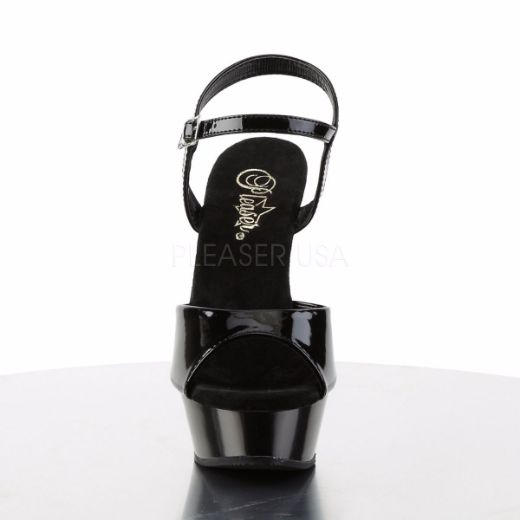 Product image of Pleaser Allure-609 Black Patent/Black, 5 1/2 inch (14 cm) Heel, 1 1/2 inch (3.8 cm) Platform Sandal Shoes