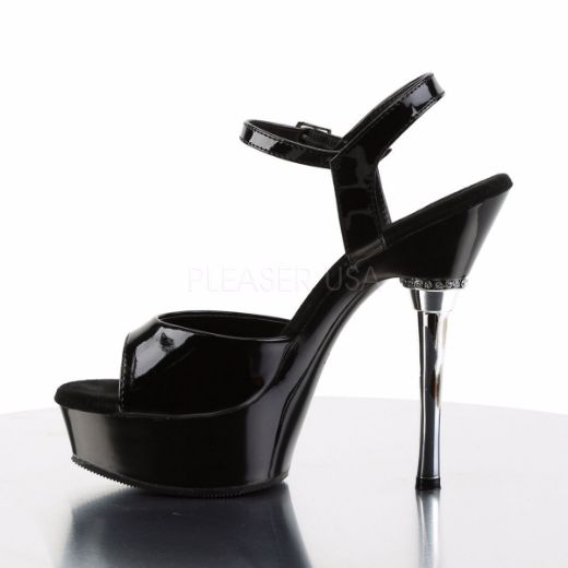 Product image of Pleaser Allure-609 Black Patent/Black, 5 1/2 inch (14 cm) Heel, 1 1/2 inch (3.8 cm) Platform Sandal Shoes