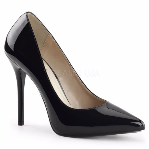 Product image of Pleaser Amuse-20 Black Patent, 5 inch (12.7 cm) Heel, 3/8 inch (1 cm) Hidden Platform Court Pump Shoes