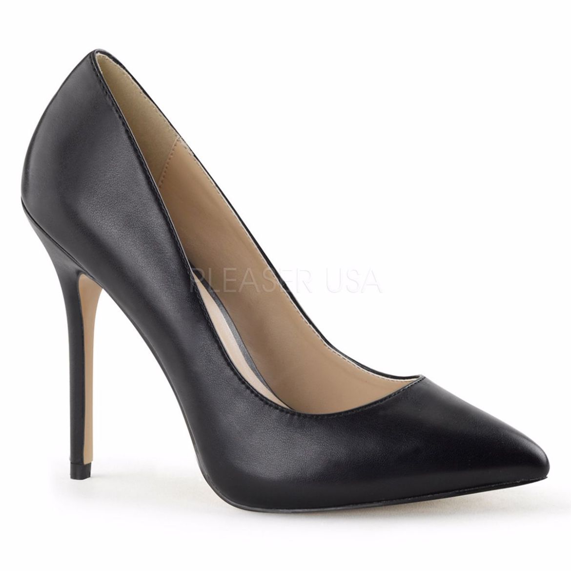 Product image of Pleaser Amuse-20 Black Faux Leather, 5 inch (12.7 cm) Heel, 3/8 inch (1 cm) Hidden Platform Court Pump Shoes