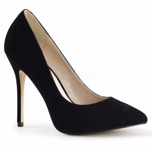 Product image of Pleaser Amuse-20 Black Velvet, 5 inch (12.7 cm) Heel, 3/8 inch (1 cm) Hidden Platform Court Pump Shoes