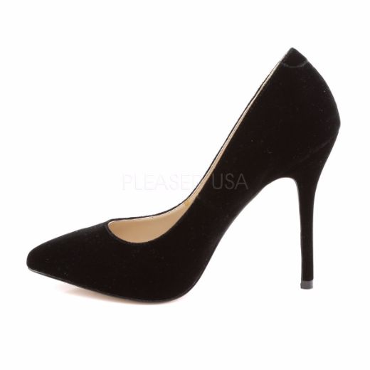 Product image of Pleaser Amuse-20 Black Velvet, 5 inch (12.7 cm) Heel, 3/8 inch (1 cm) Hidden Platform Court Pump Shoes