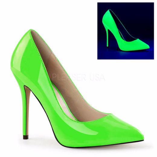 Product image of Pleaser Amuse-20 Neon Green Patent, 5 inch (12.7 cm) Heel, 3/8 inch (1 cm) Hidden Platform Court Pump Shoes