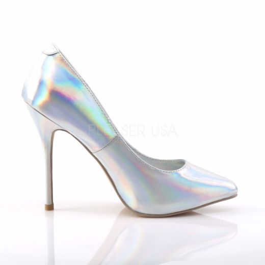 Product image of Pleaser Amuse-20 Silver Hologram Pu, 5 inch (12.7 cm) Heel, 3/8 inch (1 cm) Hidden Platform Court Pump Shoes